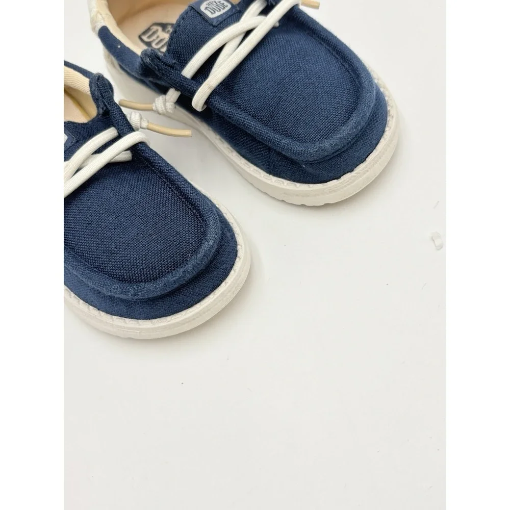 Hey Dude Wally Toddler Linen Natural Navy Shoes Size C8